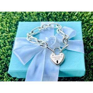 RARE Tiffany & Co. Heart Love Lock in Silver/18k Rose Gold Bracelet, 7.25"